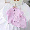 thumbnail image 2 of Infant Baby Boy Summer Clothes Set Solid Cotton Muslin Button-Down Shirt and Shorts Set Casual Toddler Baby Outfit, 2 of 4