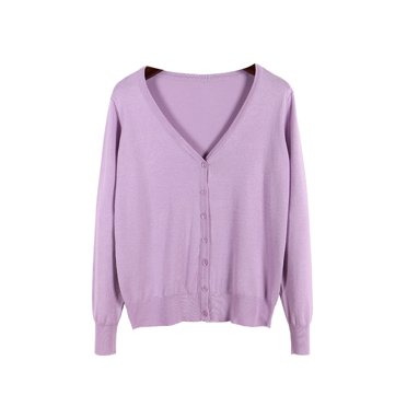 LUXUR Ladies Cardigan Sweater Solid Color Outwear V Neck Coat Single-breasted Jacket Long Sleeve Purple 2XL