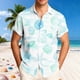 thumbnail image 1 of Ceisia Men's Hawaiian Watercolor Marine Print Short Sleeve Shirt | Mint Green Casual Button Down Beach Top Gifts, 1 of 4