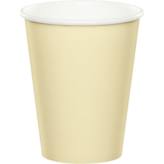 Party Central Hot and Cold Disposable Paper Drinking Party Tumbler Cups - 9oz. - Cream - Club Pack