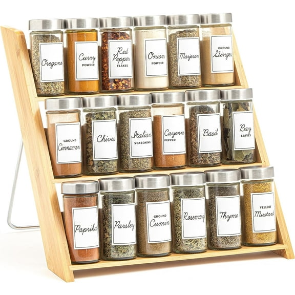 YANGLI 18-Jar Bamboo Compact Spice Organizer – for Countertop or Drawer, Includes Spices