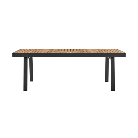 Armen Living Nofi Outdoor Patio Dining Table in Charcoal Finish with Teak Wood Top