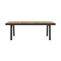Armen Living Nofi Outdoor Patio Dining Table in Charcoal Finish with Teak Wood Top