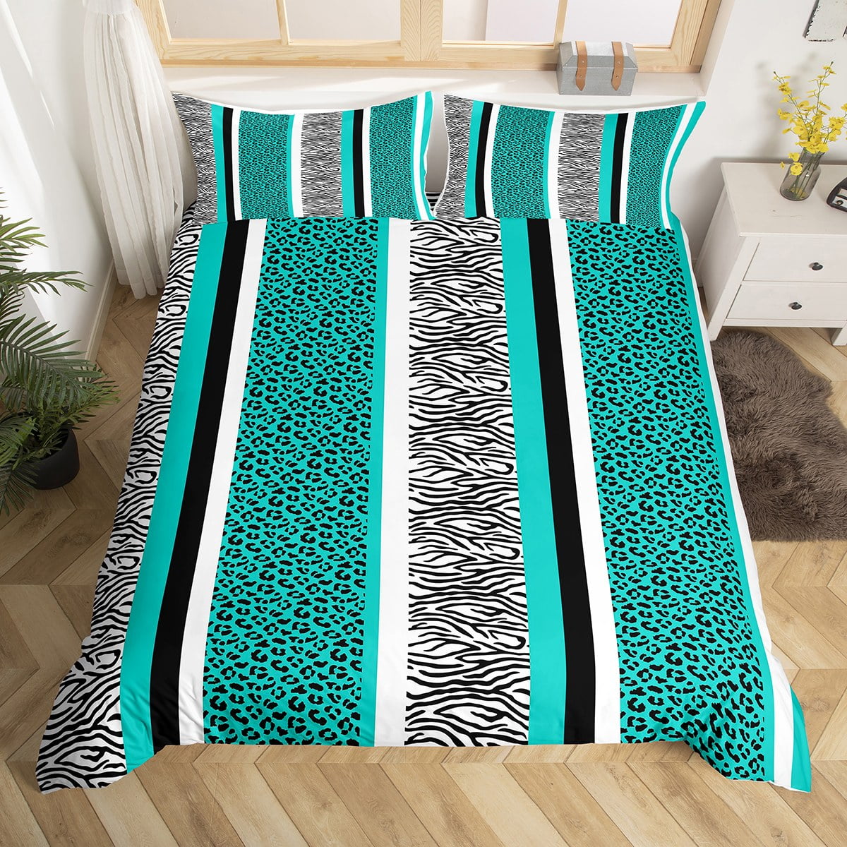 YST Adults Turquoise Cheetah Print Bedding Sets For Men Women,Patchwork