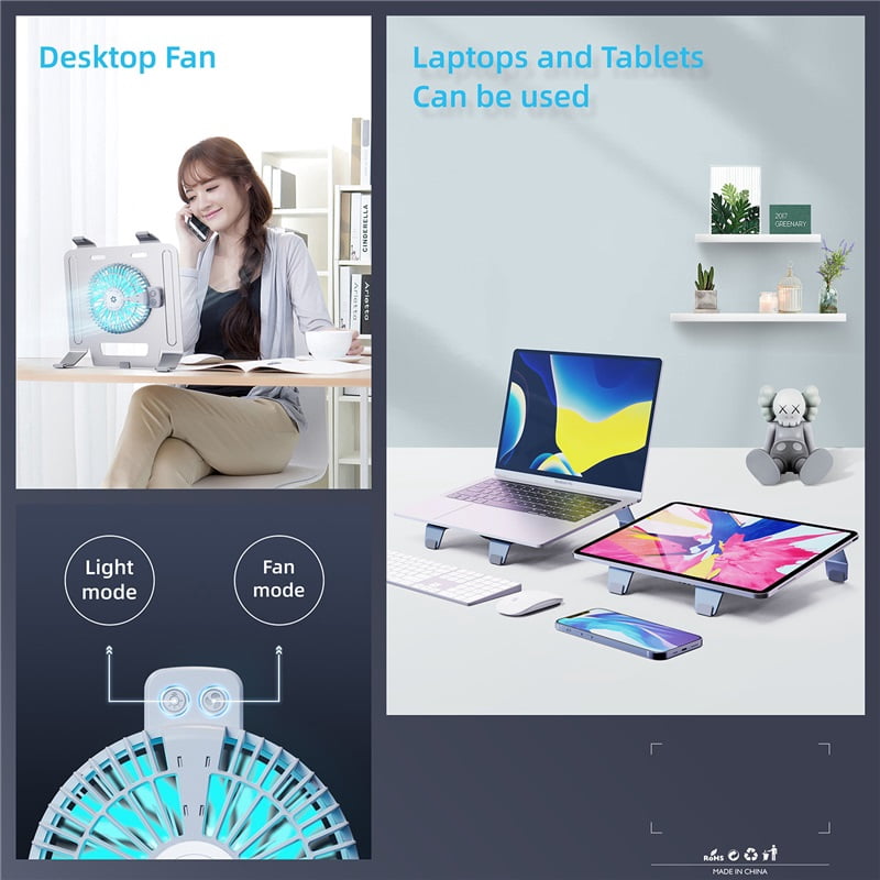 2-in-1 Aluminum Laptop Cooling Stand, Quiet Fan Notebook Cooler & Desk Fan for 15.9 Inch Laptops Tablets