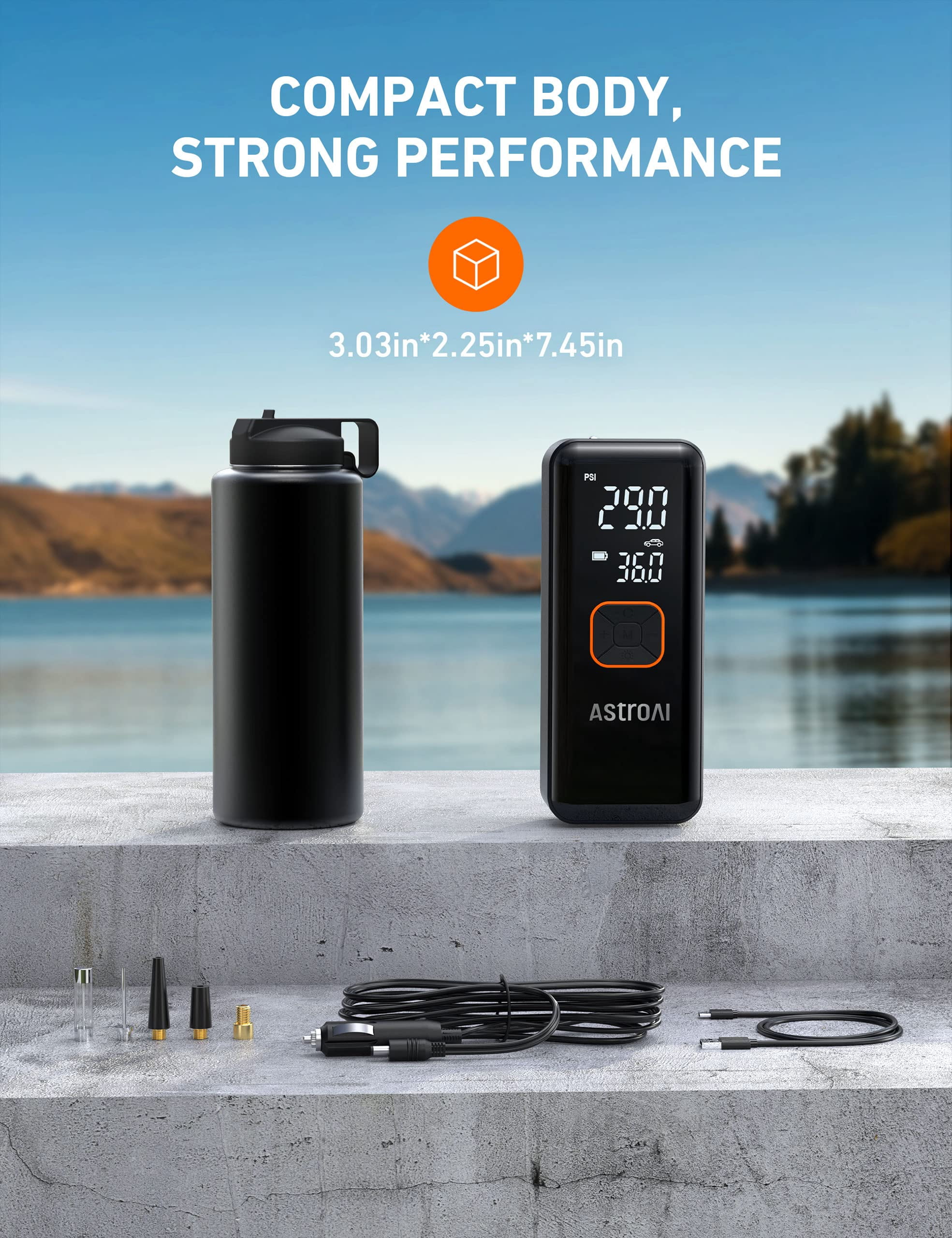 AstroAI L2 Tire Inflator Portable Air Compressor, Cordless Car Tire Pump with 6600 mAh Battery & DC Cord