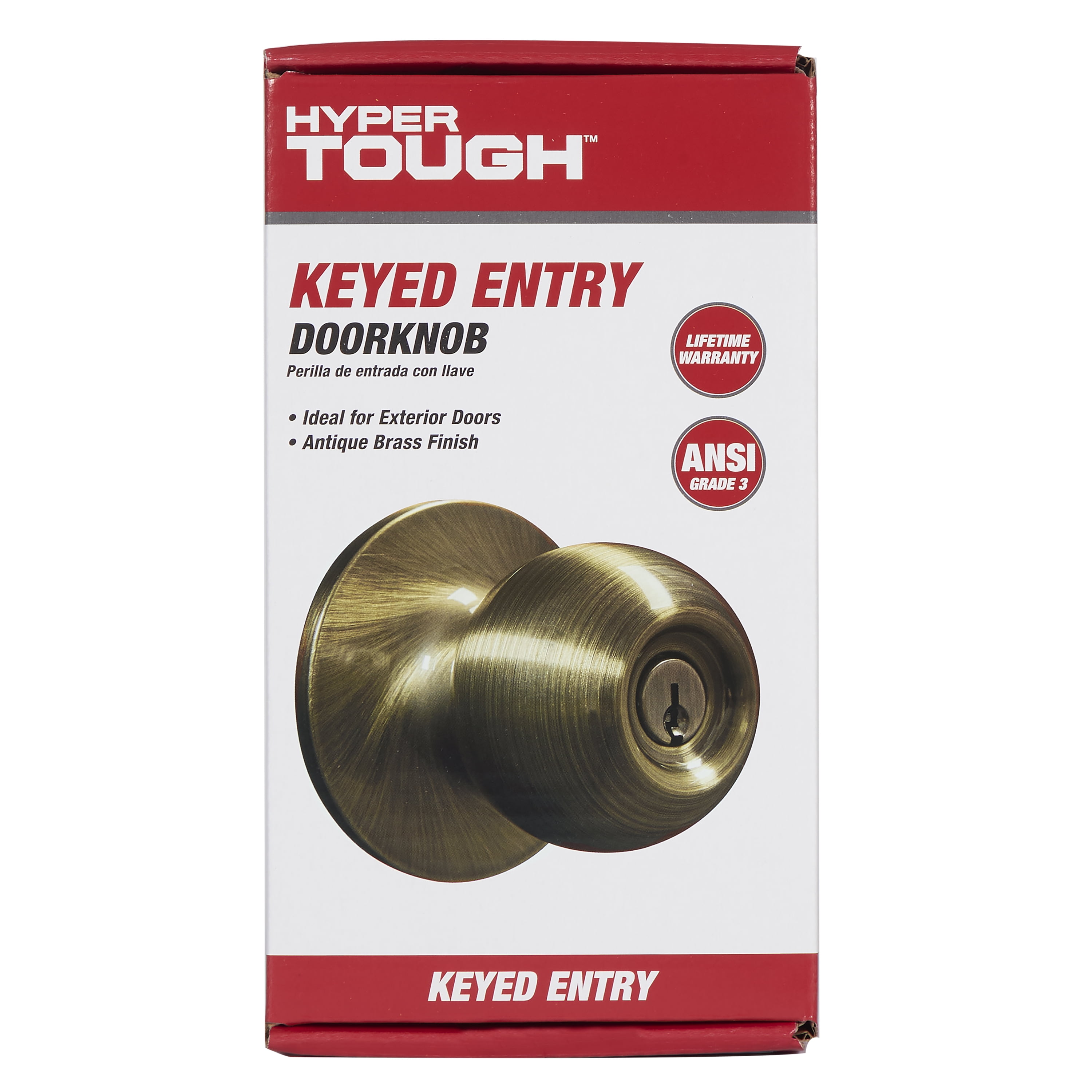 Hyper Tough Keyed Entry Ball-Style Doorknob, Antique Brass Finish