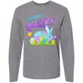 thumbnail image 3 of Inktastic Happy Easter Blue Bunny and Eggs in Grass Long Sleeve T-Shirt, 3 of 5