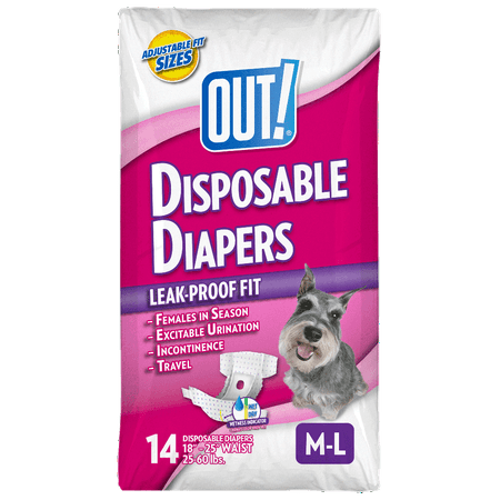 Cat Dog Diaper OUT! Pet Care Disposable Female Dog Diapers | Absorbent with Leak Proof Fit | Medium/Large, 14 Count ()