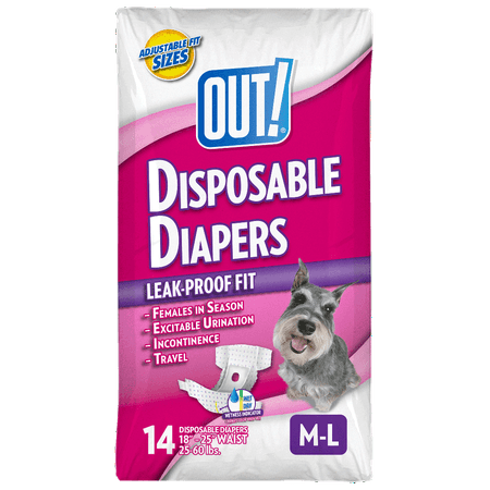 OUT! Pet Care Disposable Female Dog Diapers | Absorbent with Leak Proof Fit | Medium/Large, 14