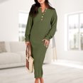 thumbnail image 3 of Vestido Mujer Otoño Largo Cuello Redondo Manga Larga Traje Diario Ygjytge ejercito verde T XL para Mujer, 3 of 6