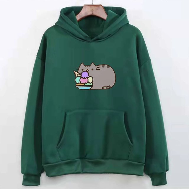 Sweat à Capuche Unisexe Imprimé Chat Crème Glacée, Mode Urbaine Décontracté Assorti pour Couple