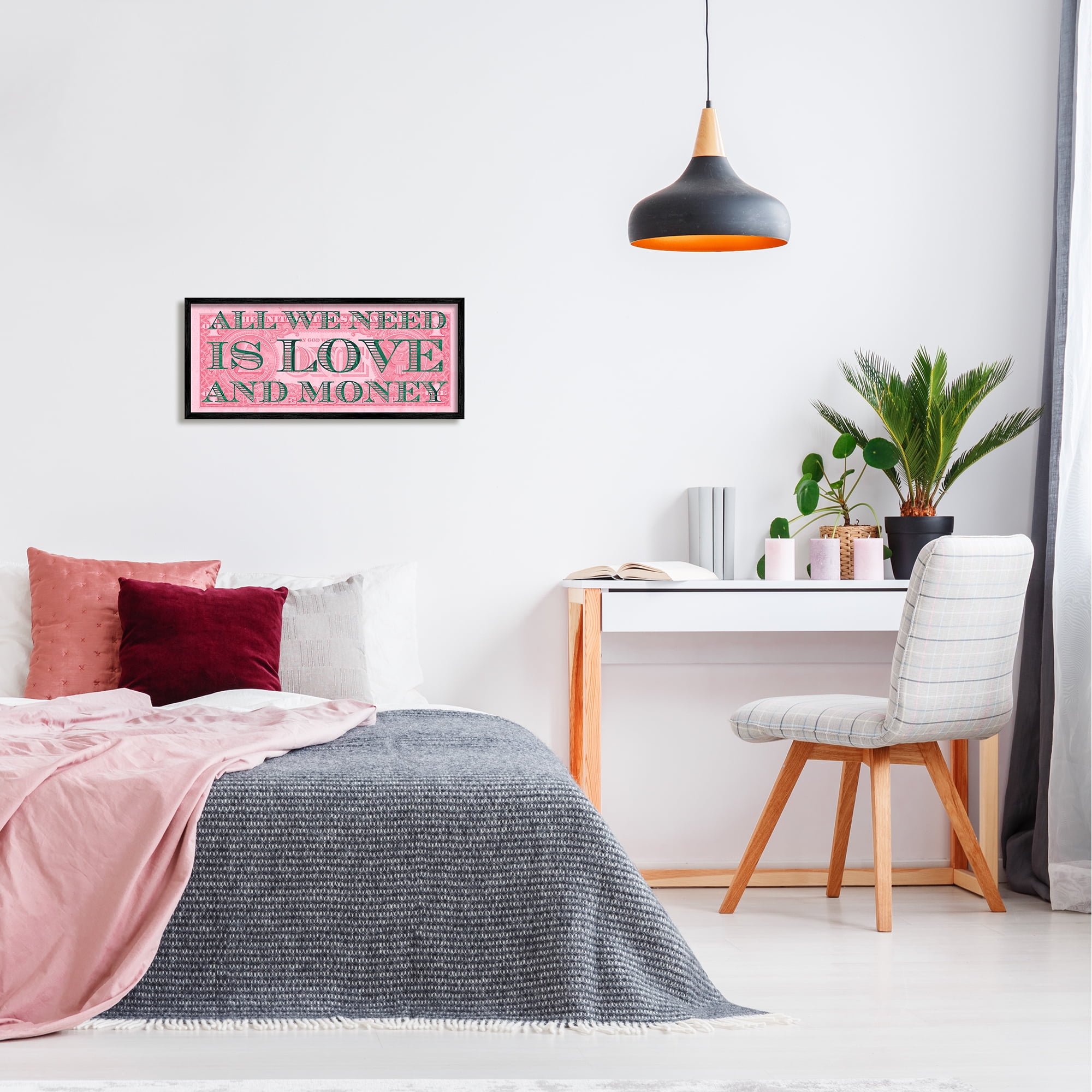 Stupell All We Need Love & Money Pink Dollar Inspirational Painting Black Framed Art Print Wall Art