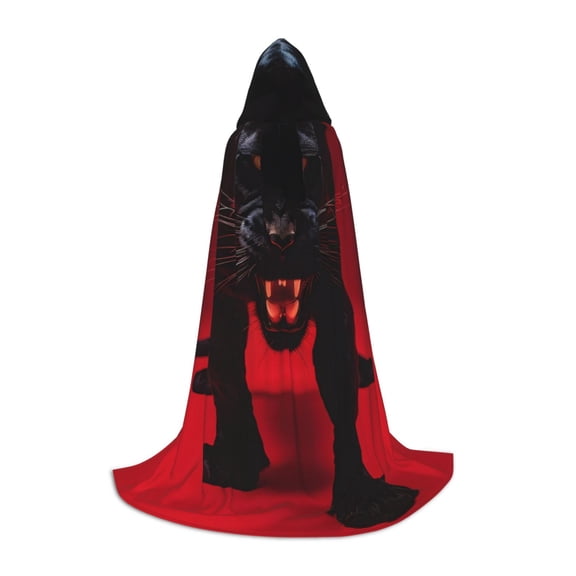 Honeii Black Panther Red Background Print Poncho Cape, Cloak Coat, Snuggly Hooded Wearable Blanket, Hooded Cape For Teenagers,Halloween Costumes-