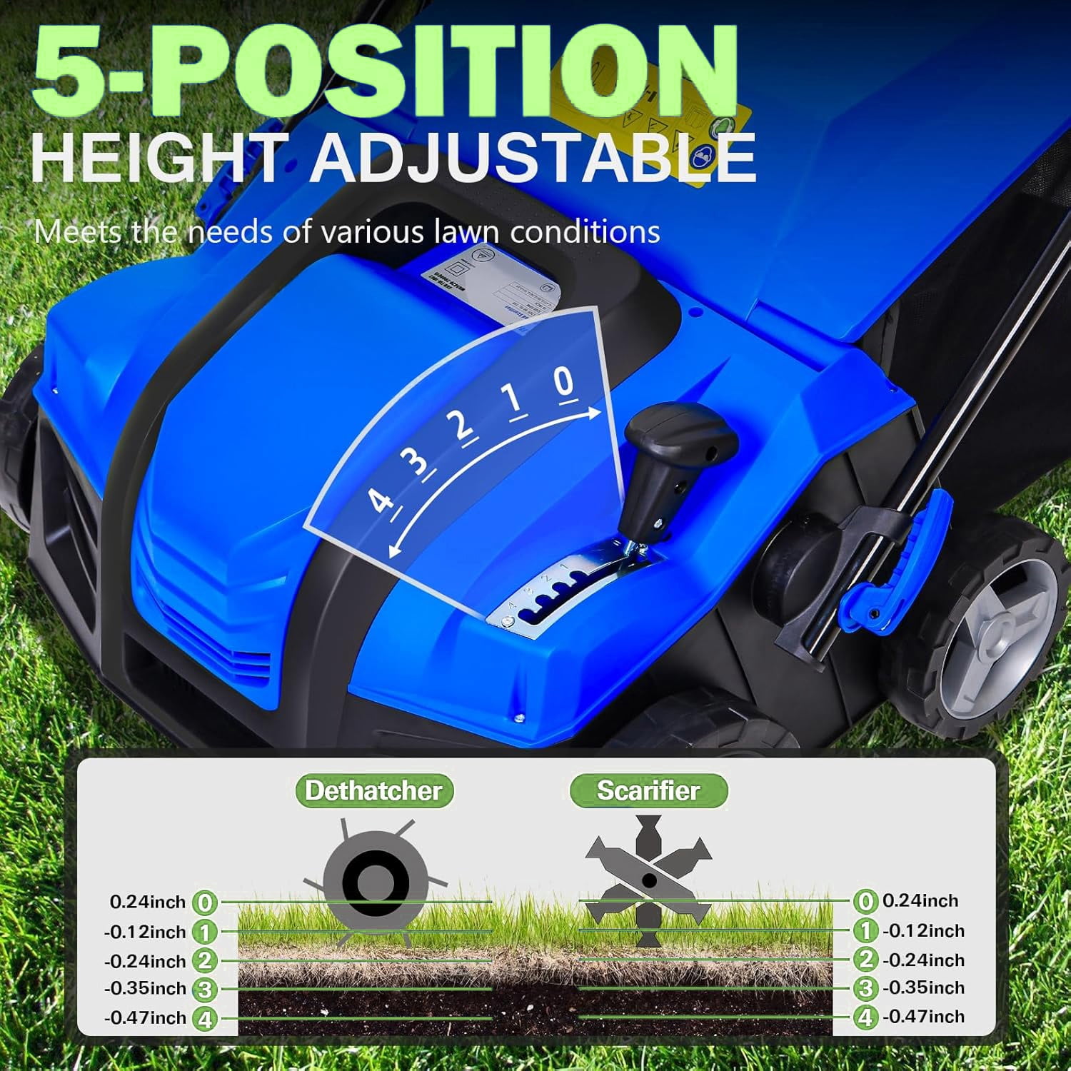 ANLIBATT Dethatcher 2in1 16" Corded Electric Scarifier 15-Amp Depth Adjustment 14.5-Gallon Collection Bag Adjustable Handle Lawn Grass Thatching Rake