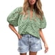 thumbnail image 1 of Remera PRETTYGARDEN de Verano con Cuello en V, Botones y Encaje en Salvia Talle S, 1 of 7