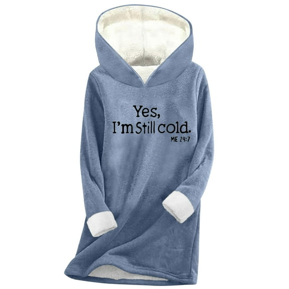 FAVIPT Womens Oversized Hoodies Winter Letter Printed Long Sleeve Pullover Sherpa Casual Thick Thermal Tops Oversized Warm Soft Sweatshirt Blue,L