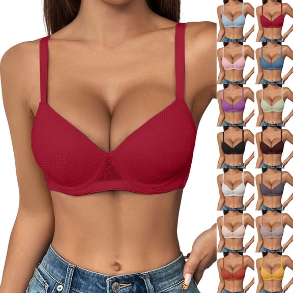 Gymayou Women Low Cut Underwire Push Up Bra Half Cup Comfort Lingerie Adjustable Thin Strap Deep V Gathering Support Bra Beige 70B