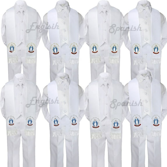 5pc Baby Toddler Maria Stole Christening Baptism Neck or Bow Tie Vest Suit Sm-7