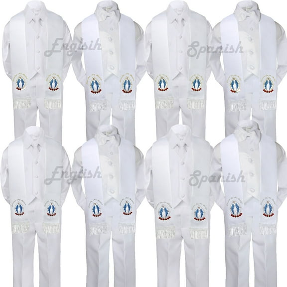 5pc Baby Toddler Maria Stole Christening Baptism Neck or Bow Tie Vest Suit Sm-7