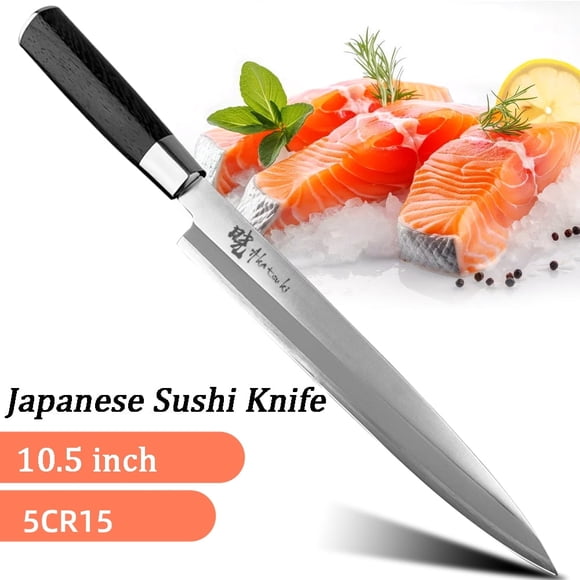 Cuchillo de Chef Japonés: Cuchillo de Filete y Sushi 5CR5 de Acero con Alto Contenido de Carbono de 10,5 Pulgadas para Pescado, Cuchillo de Pesca de Cocina con Caja de Regalo