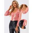 thumbnail image 2 of Disfraz de Halloween Camiseta de fiesta Allegra K con cuello redondo y manga de obispo con purpurina metálica Color Oro Rosa XL, 2 of 5