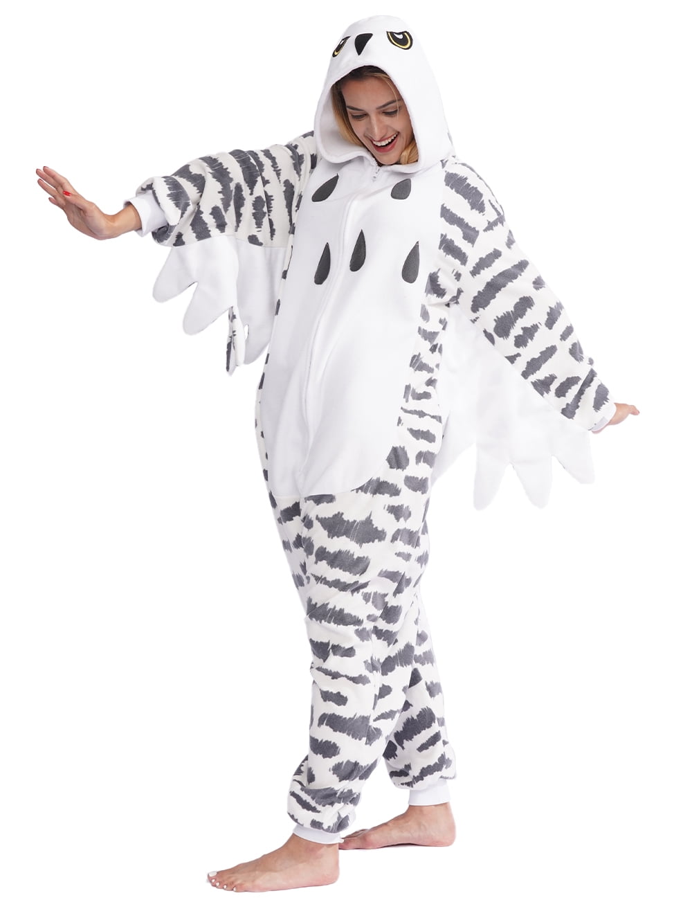 vavalad Unisex Adult Snowy Owl Onesie Pajamas Animal Christmas Costume Homewear