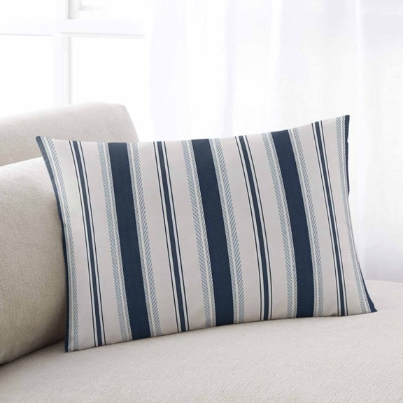 Navy Blue Beige Standard Size Pillow Cover,Pillowcase Protectors with Zipper,Breathable Decorative Throw Pillow Case Cover,Retro Simple Abstract Vertical Stripes Pillow Shams for Couch Sofa 20x26Inch