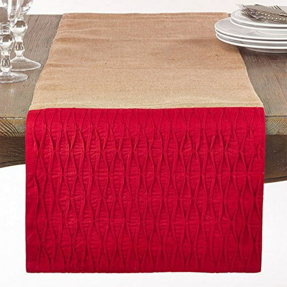 Kamala Pleated Diamond Jute Table Runner, One Piece, 16"x72" Rectangular