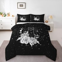 Castle Fairy Flowers Cat 3 Pieces Queen Comforter Set for Teens Adults,Starry Sky Moon Ultra Soft Bedding Sets,Universe Cosmos Bedding Comforter Set Breathable,Lightweight Room Decor,Reversible