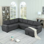 Dream C Aine 118" Wide Feature Sectional Sofa Storage Under Chaise & Convertible Sofa Bed