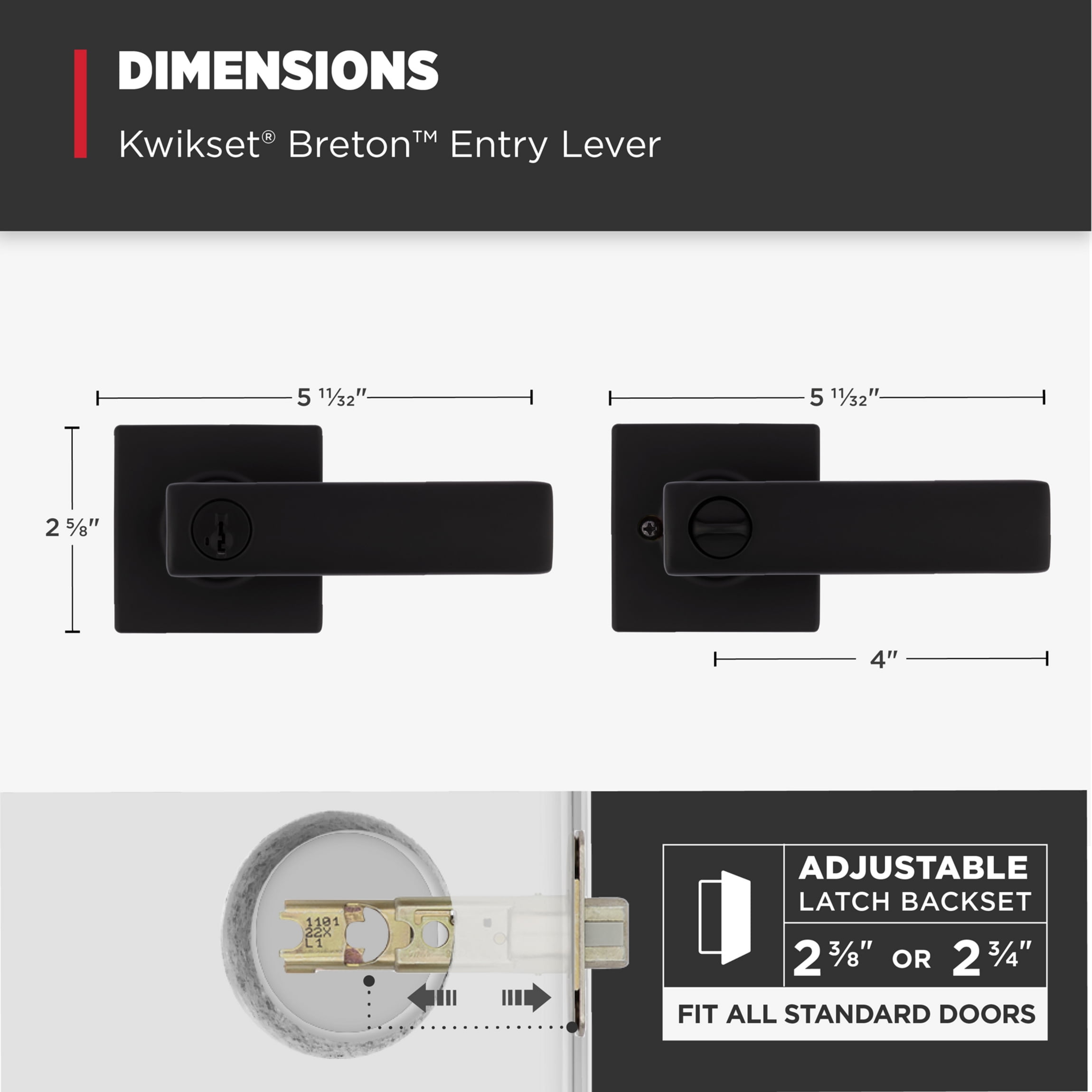 Kwikset Breton Square Keyed Entry Lever Doorknob with Smartkey Matte Black
