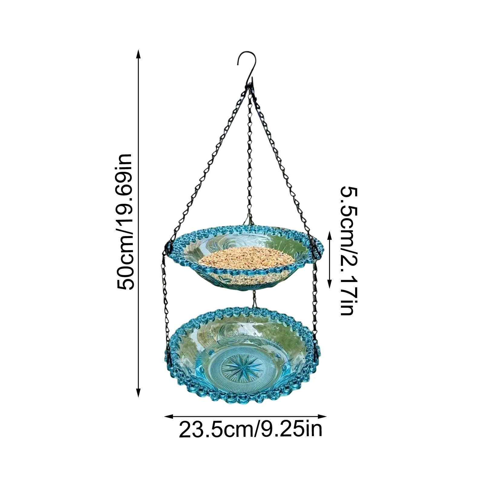 Zzbeans Outdoor Bird Feeder, Hanging Bird Feeder for Outside, Balcony Garden Tree Mounted Bird Feeder, Reusable Easy Fill Plastic Bird Bath and Food Feeder for Wild Birds Squirrels, Blue