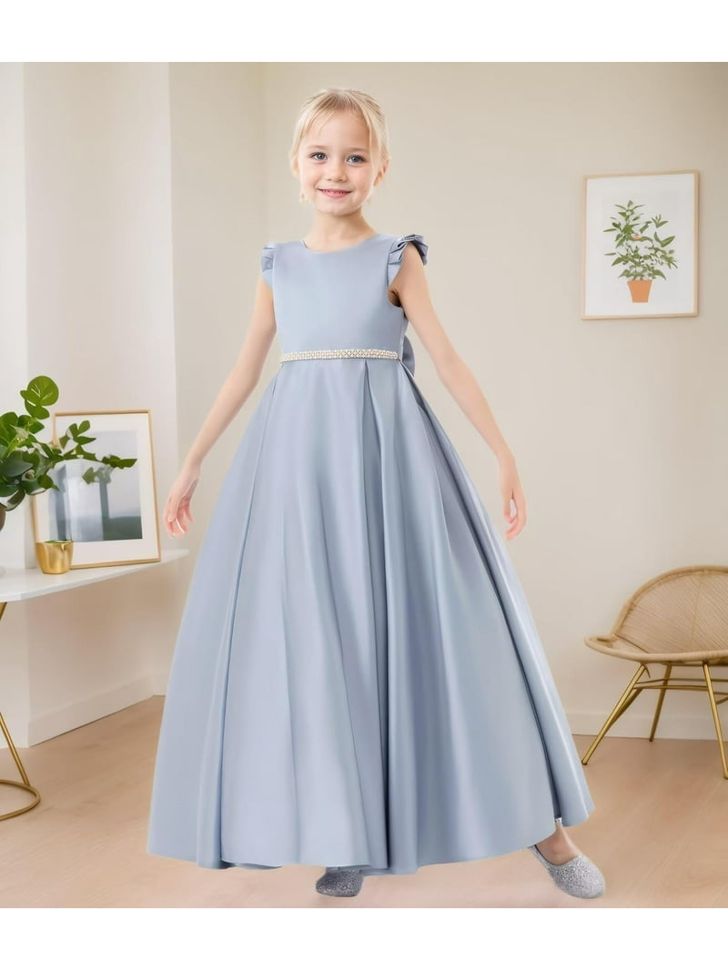 Drtj Satin Flower Girl Dress with Back Bow A-Line Princess Pageant Gown for  First Communion, Wedding & Party (2-16 Years) - Walmart.com