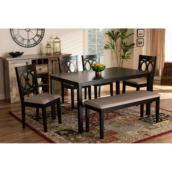 Baxton Studio Bennett Modern and Contemporary Sand Fabric Upholstered and Dark Brown Finished Wood 6-Piece Dining Set