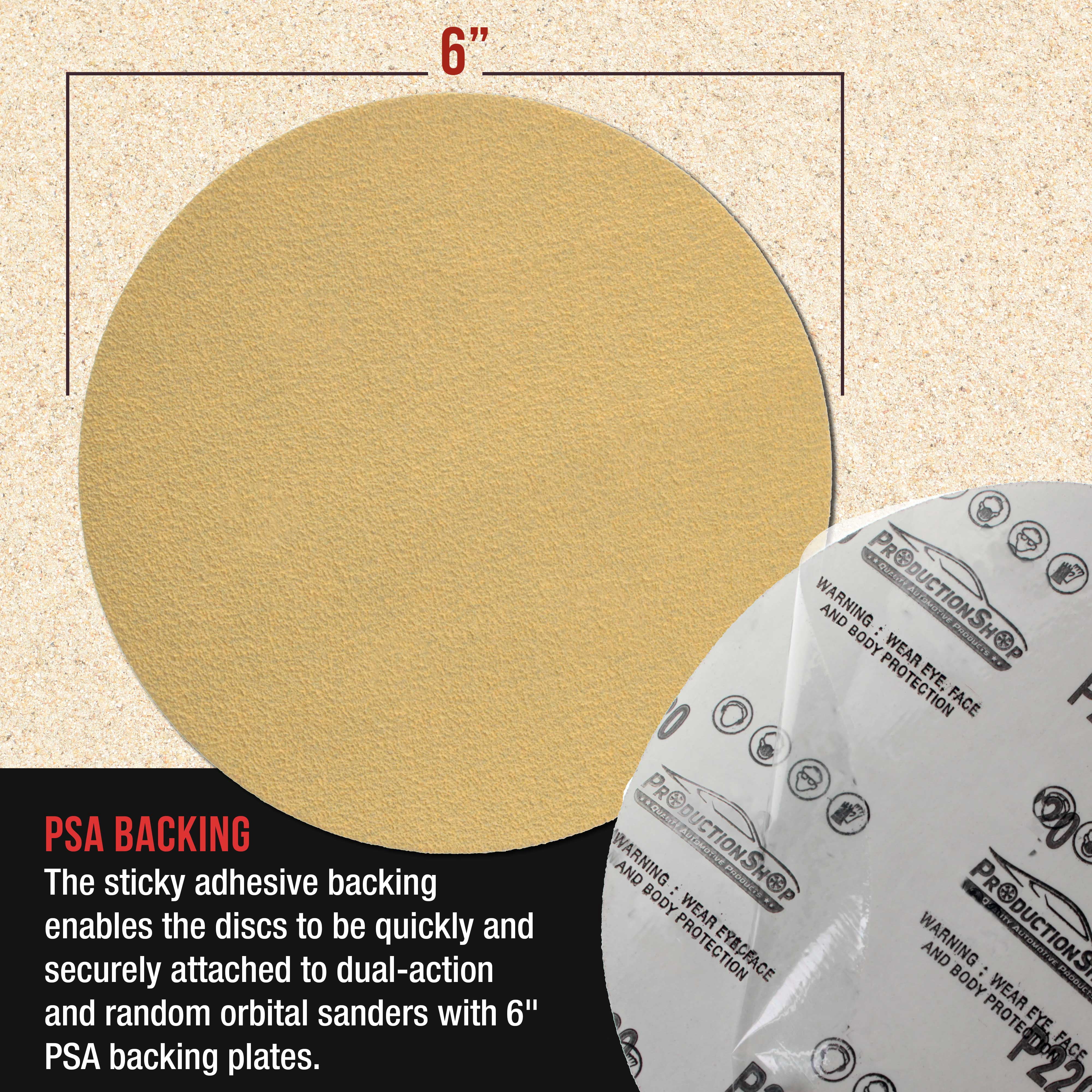 ProductionShop Premium 80 Grit 6" PSA Gold Sanding Discs, Box of 100 - Self Adhesive Stickyback Abrasive Sandpaper for DA & Random Orbital Sanders - Sand Auto Paint Metal, Wood Woodworking Furniture