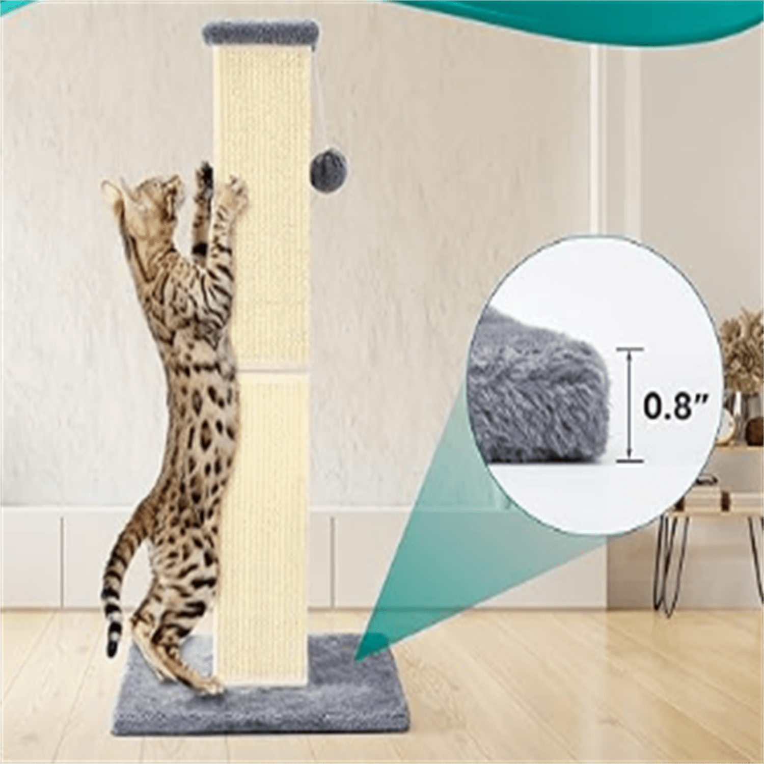 Cat Scratching Post 32 Inch for Indoor Large Cats and Kitten, Nature Sisal Tall Cat Scratch Post, Sisal Cat Scratcher Improve Cat's Scratching Habits and Protect Your Furniture, Grey