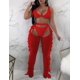 thumbnail image 5 of Trajes de 2 piezas de malla transparente con cuentas de perlas para mujer, monos, Top corto y pantalones largos con volantes calados, 5 of 5