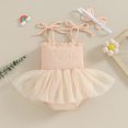 thumbnail image 4 of Newborn Baby Girl Sleeveless Bubble Romper Cotton Tutu Dess Bodysuit with Headband Set Summer Clothes Outfit, 4 of 7