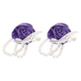 thumbnail image 1 of Uxcell 2Pcs Corsage de muñeca de flor artificial con pulseras de perlas falsas para boda, fiesta de graduación, aniversario, púrpura oscuro, 1 of 6
