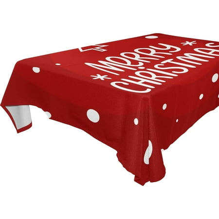 

Merry Christmas Greeting Text On Red Background Square Tablecloth Snowflakes Rectangle Modern Table Linen Cloth Cover for Kitchen Dining Room Party Home Decor 60x120