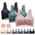 thumbnail image 2 of Youmylove 3-Pack Women Bra Front Side Buckle Lace Wireless Movement Seamless Gathering Adjustment Yoga Sleep Large Bra Comfy Bralette, 2 of 6