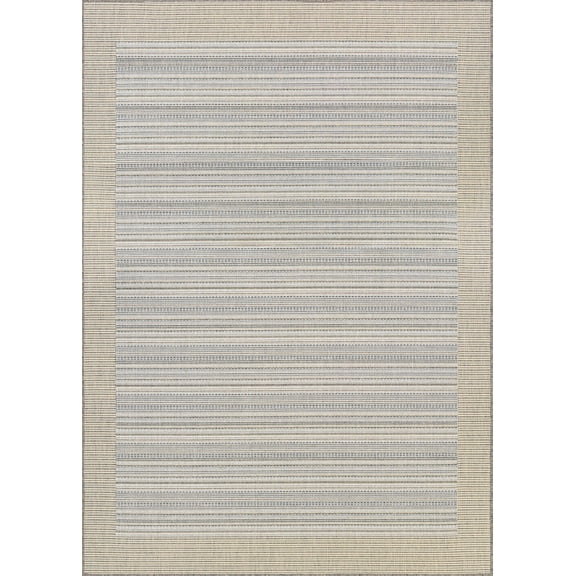 5.25' x 7.5' Ivory and Beige Striped Rectangular Outdoor Area Throw Rug