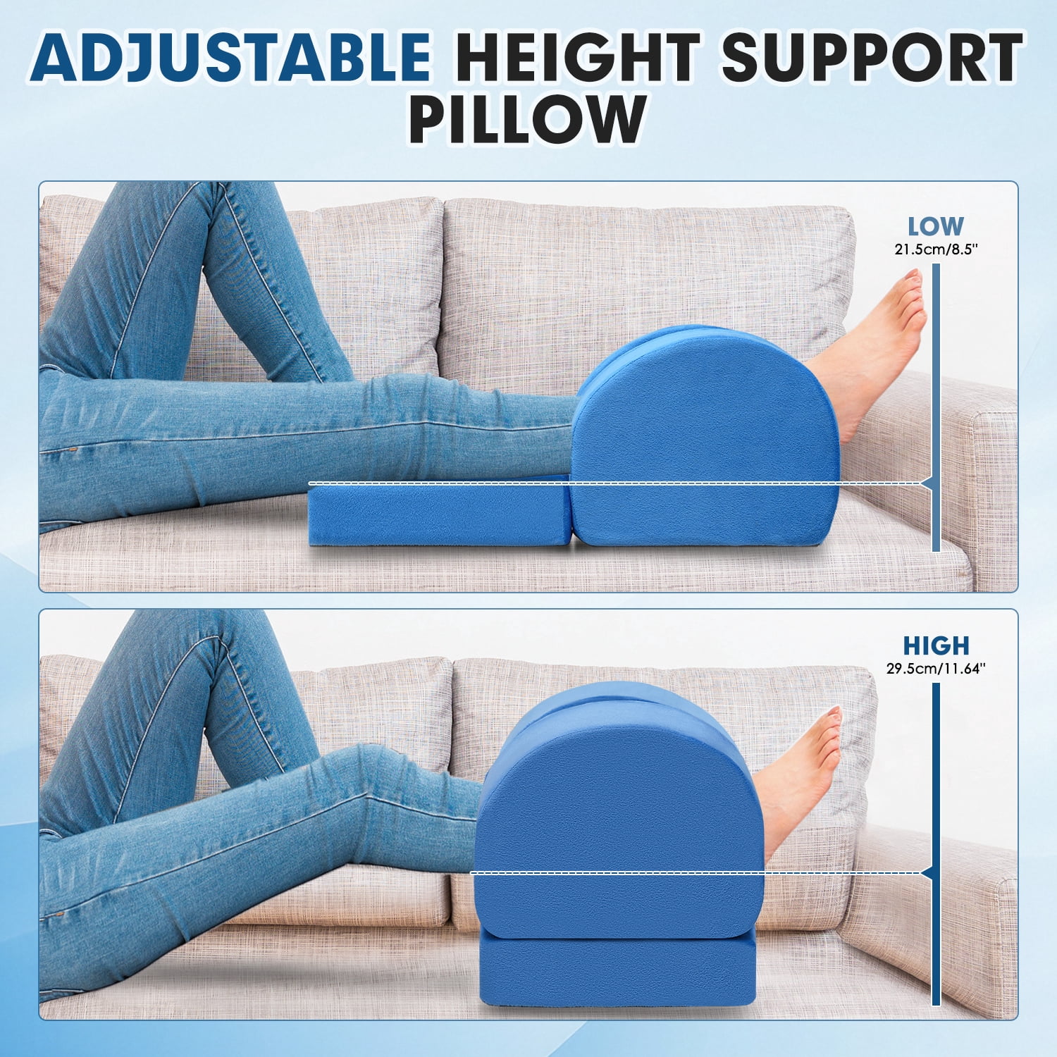 Yomfey Leg Elevation Pillow for Knee Surgery Recovery, Adjustable U-Shaped Knee Replacement Pillow with Dual Height Support, Leg Wedge Pillow for Hip, Ankle and Foot Recovery