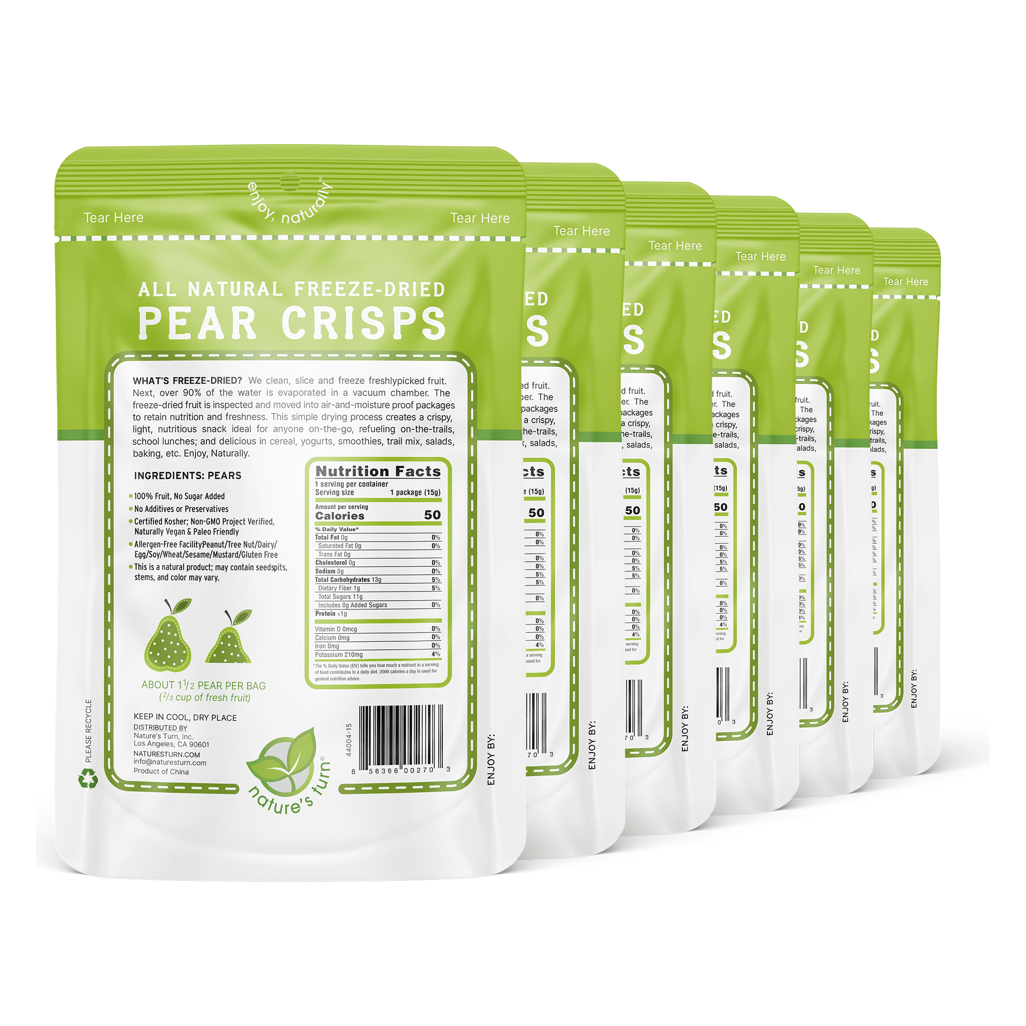Nature’s Turn Freeze-Dried Pear Crisps, No Added Sugar, Healthy Natural Fruit Crisp Snack for School Lunches, 6 Pack (1.2 oz Each)