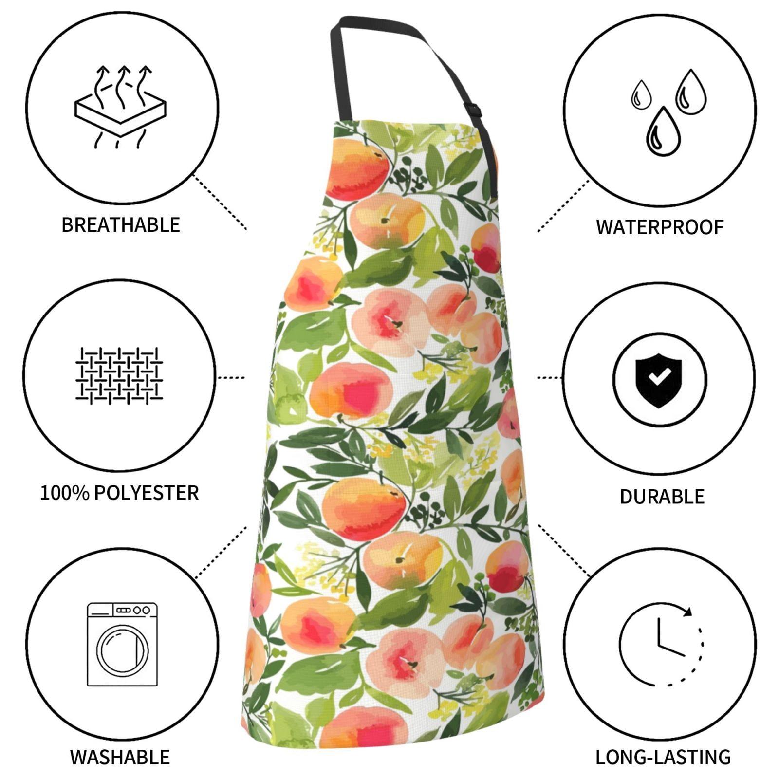 Kdxio Fruits Peach1 Apron with Pockets Adjustable Kitchen Aprons for Men Women Waterproof Aprons for Cooking,Drawing,Crafting, Baking Household Cleaning