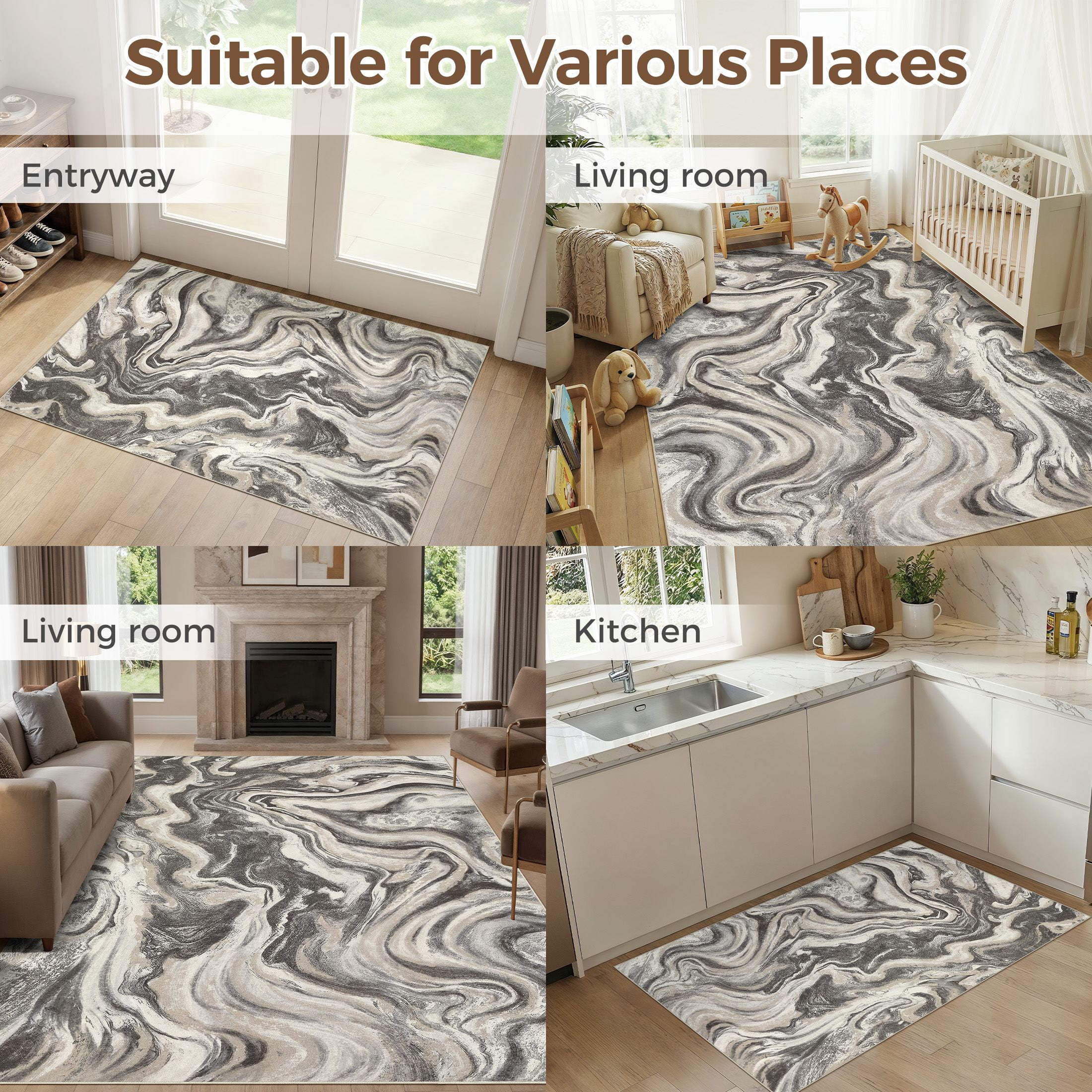 UERMEI 6'x9' Washable Area Rugs for Living Room, Washable Non-slip Soft Indoor Modern Vintage Rug for Bedroom Dining Room Office Home Decor Carpet,Dove Gray