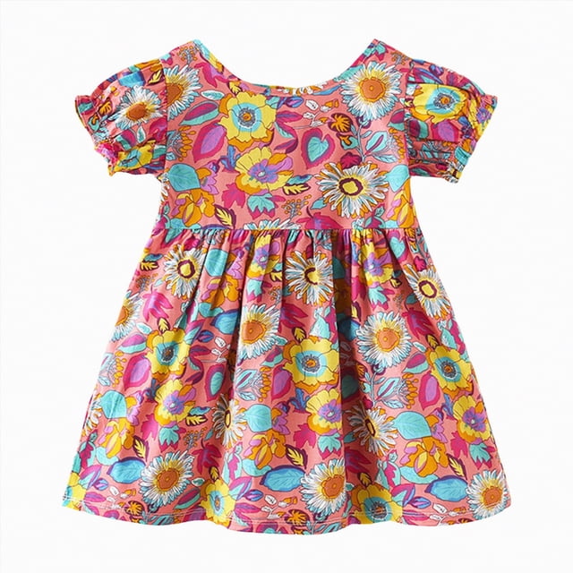 Gubotare Robe Enfants Tout-Petits Filles Été Robe à Manches Courtes Imprimé Dessin Animé Robes Décontractées 18 24 Mois (Multicolore,18-24 Months)