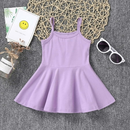 

Leutsin Toddler Girl Baby Summer Pure Cotton Sling Dress Solid Color Princess Dress