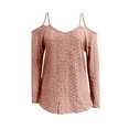thumbnail image 3 of DeHolifer Womens Tops Long Sleeve Plus Size V Neck Cold Shoulder Pullover Tops Breathable Loose Casual Fashion Blouse Pink M, 3 of 4